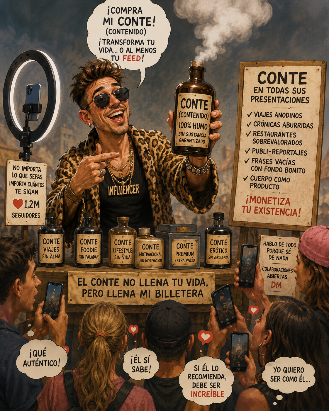 La humanidad siempre tuvo bufones, vendedores de humo y charlatanes de feria. También artistas verdaderos. La diferencia es que ahora el antiguo pregonero tiene señal global, algoritmo y patrocinadores.